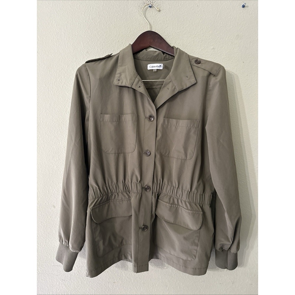Calvin Klein Utility Jacket Shirt Blouse‎ Medium Green Elastic Waistband